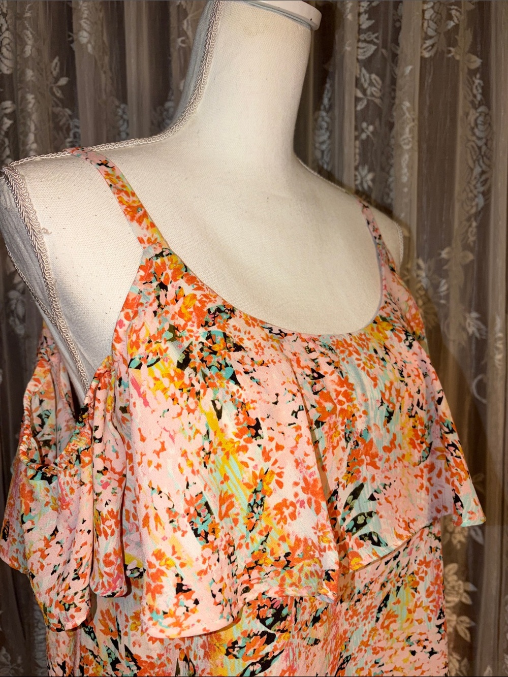 Multi-Color Floral Ruffle Cold-Shoulder Blouse - Picture 3 of 5